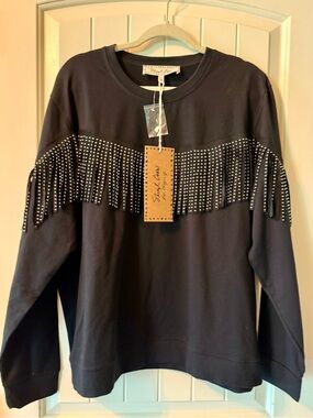 Sheryl Crow Studded Fringe Black Pullover NWT